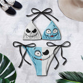 Aqua Marine And White Gothic String Triangle Bikini - Wonder Skull
